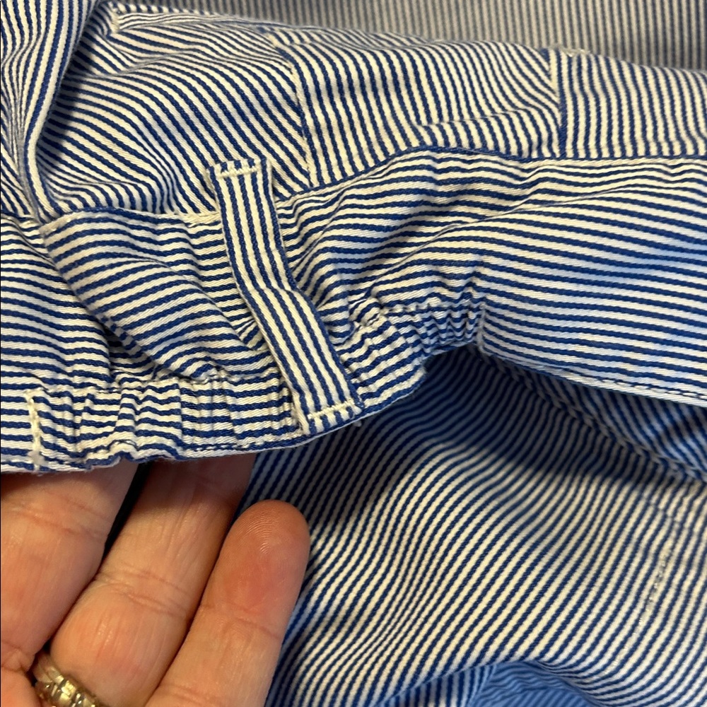 TALBOTS Size 16WP Wide-Leg Crop Length Pinstripe Pants Blue White Coastal Cotton - Picture 6 of 9